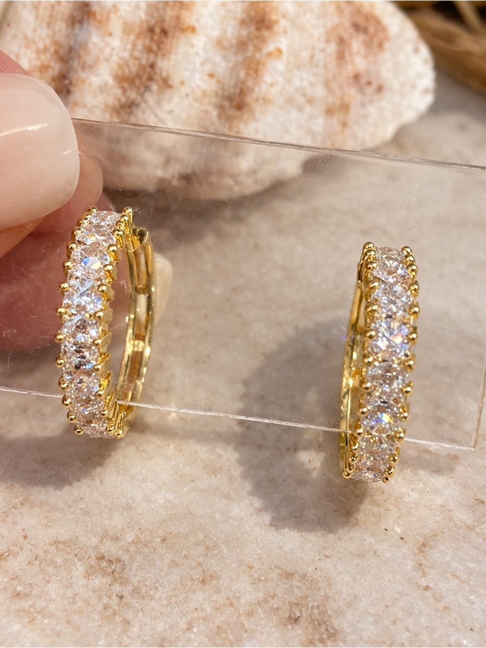 Gold Plated CZ Princess cut Hoop Earrings - Women Jewelry